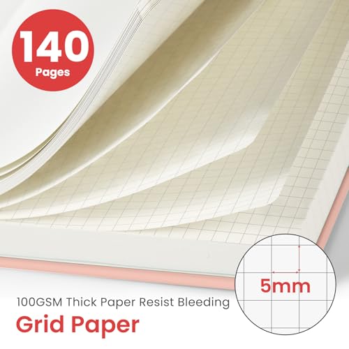 Image of Taja Graph Spiral Journal Notebook for Women & Men, 140 Pages, Graph Paper Hardcover Notebook for Planning & Tracking, Journals for Graphing, A5(5.7 inch x 7.9 inch) - Pink
