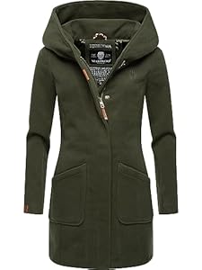 MARIKOO Damen Mantel in Wollmantel-Optik warmer Trenchcoat mit Kapuze Maikoo Olive Gr. L