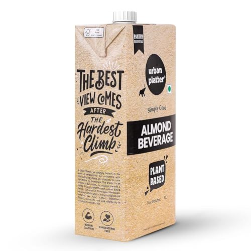 Image of Urban Platter Almond Milk, 1 Litre, Pack of 12 (Unsweetened | Lactose-Free | Plant-Based Milk Alternative | Works Beautifully in Tea and Coffee)