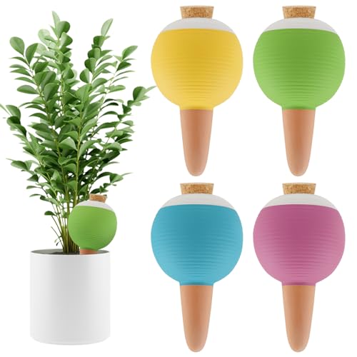Kalolary 4 Pezzi Puntali Argilla Irrigazione, Dispositivi Irrigazione delle Piante in Terracotta, Globi Irrigazione delle Piante di Grandi Dimensioni, Punte Autoirriganti per Vasi(4 Colori