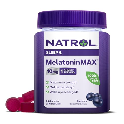 Image of Natrol MelatoninMax, Sleep Gummies for Adults, Blueberry Flavor, 10 mg, 80 Count, Up to an 80 Day Supply (Pack of 12)