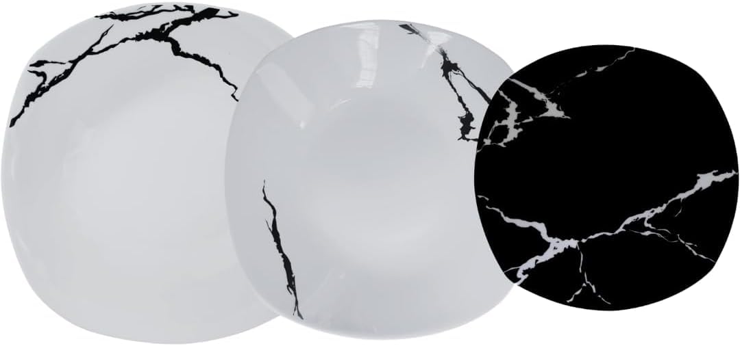 Servizio Piatti 38 Pezzi Per 12 Persone | Resistente Porcellana Bianca e Nera Design Moderno Marmorizzato Elegante Raffinato | Uso Quotidiano, Occasioni Speciali, Lavabile in Lavastoviglie