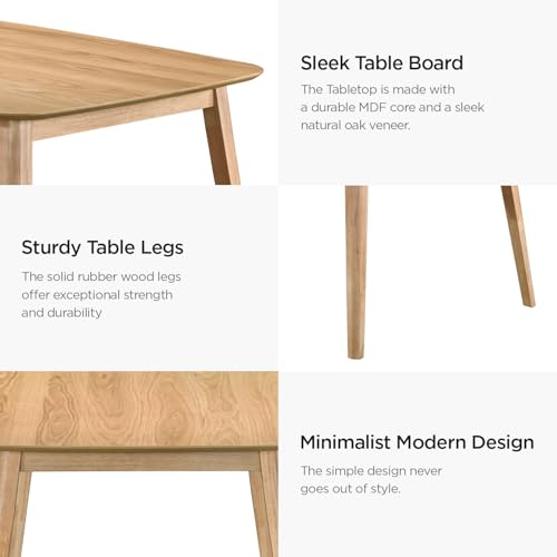 Image of Acanva Modern Rectangular Dining Table for 6, Farmhouse Kitchen Dinner Tables with Tapered Wood Legs, Oak