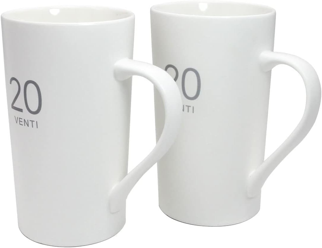 Number Large Coffee Mug Set of 2, Tall White Ceramic Coffee Cup, 20 oz Mug for Coffee, Cocoa, Latte, Milk, Tea