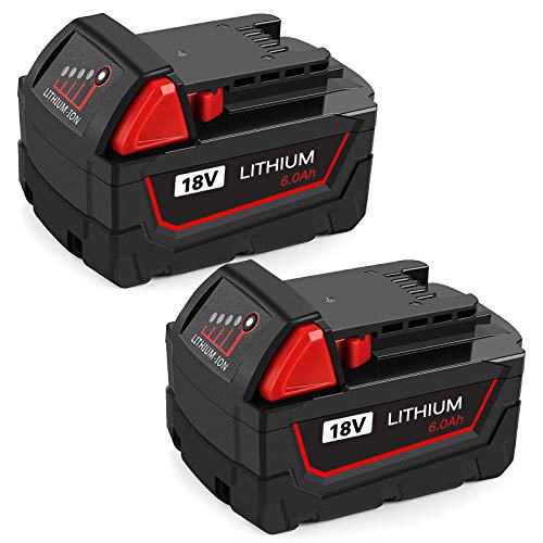 Top Rated 2-Pack 18V 6.0Ah Lithium Battery Replacement Battery Compatible with Milwaukee Battery M18B XC 48-11-1820 48-11-1850 48-11-1815 48-11-1852 48-11-1822 48-11-1828 48-11-10 48-11-1811 48-11-1840