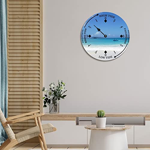 Ditooms Tide Clock Beach Boat Rocky Coast East Coast Atlantic Ocean Time Tidal Clock High And Low Tide Wall Hanging Art Tide Movement Clock For Beach House Cottage 14X14 In #TOP4