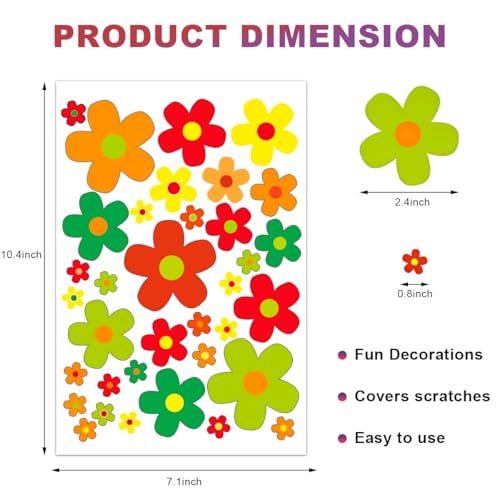 Image of KVAEY Flowers Car Stickers Set, Self Adhesive Daisy Flower Label Stickers for Car Body Mirror Window, Waterproof Hippie Stickers for Car Scooter Laptop Decoration, Car Accessories (Style M)