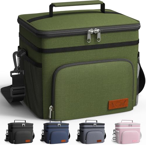 Image of HOTOR Insulated Lunch Box Men Women Leak-Proof Cooler Lunch Bag 9L | 4 Pockets, Adjustable Strap, Ideal for Work, Picnic, Travel, Camping, Gift, Cationic Green