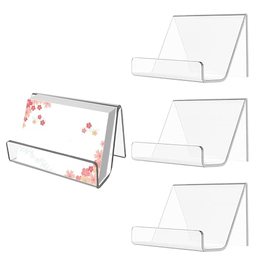 HBYMYDA 4 Piezas Soportes para Tarjetas de Visita, Transparente Expositor de Tarjetas de Visita de Acrílico, Organizador de Tarjetas de Plástico para Oficina Mostrador