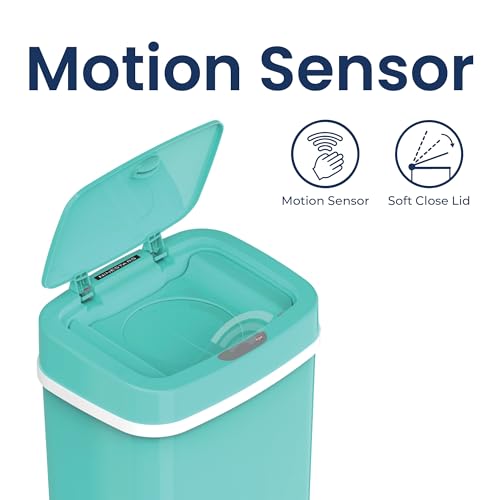 Ninestars NPT-16-1TB Automatic Touchless Motion Sensor Diaper Disposal Trash Can with lid, 4.2 gallon/16 L, Teal Blue, Plastic - Thumbnail 2