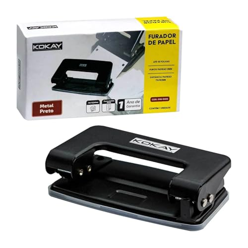 Perfurador de Papel 2 Furos para até 12 Folhas, KOKAY