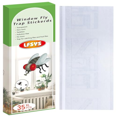LFSYS 35XL Pack Window Fly Trap Fruit Fly Traps for Indoors Fly Trap Indoor Clear Fly Paper Sticky Strips