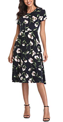 Image of Urban CoCo Women's Floral Print Short Sleeve Flared Midi Dress