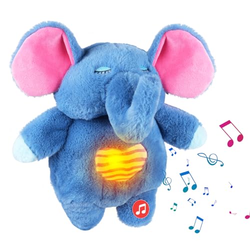 Image of CWZY Soothe Snuggle Elephant Plush, Soothing Breathing Elephant Stuffed Animal for Anxiety Adults and Kids, Sleeping Elephant Plushies with Realistic Breathing Motion and Lights Music