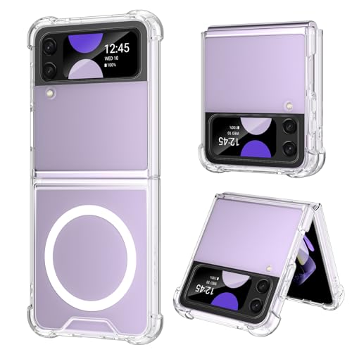 BENTOBEN Coque pour Samsung Galaxy Z Flip 4 5G Transparente Étui Magnétique Samsung Z Flip 4 Résistant Housse de Protection Antichoc Coque Z Flip 4 5G -Transparente