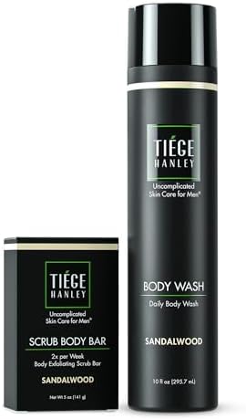 Tiege Hanley Mens Bar Soap & Body Wash Set, Body Exfoliation Bundle - Natural Body Exfoliating Scrub Bar with Activated Charcoal - Hydrating & Moisturizing Shower Soap for Men - Gently Removes Dirt