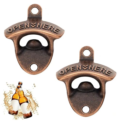 2 Pack Rustic Cast Iron Bottle Opener - Wall Mounted Vintage Retro Style for Kitchen Bar Pub Garden - Heavy Duty Metal with Secure Mount
