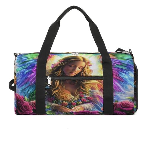 Rainbow Angels-Rose Gym Bag Travel Duffle Bags Carry On Tote Weekender Bag Suitable for Men Women