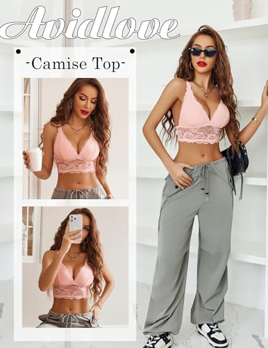 Image of Avidlove Bralettes for Women Lace Wireless Bra V Neck Racerback Crop Top Adjustable Lingerie No Padded