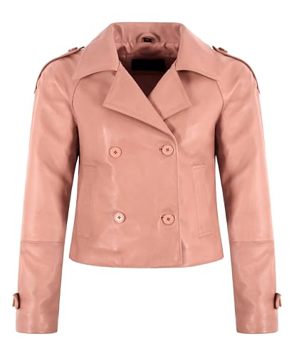 Veste en cuir rose pour femme : trench court croisé taille 36