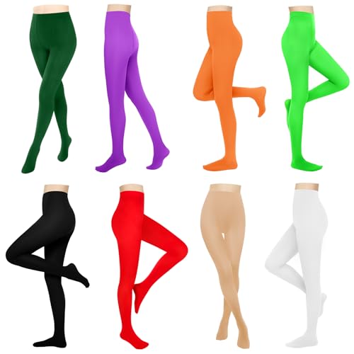 Image of 8 Pairs Solid Color Opaque Tights Set 8 Colorful Women's 80 Denier High Waist Footed Colored Pantyhose Legging Stocking