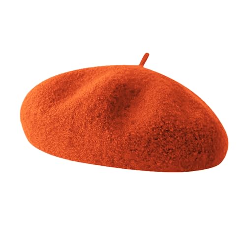 Wool Berets for Women - Classic French Beret Hats for Women and Kids, Solid Color Artist Style - Orange Beret