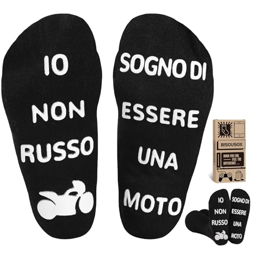 BISOUSOX Calzini Divertenti da Uomo Regalo per Padre Nonno - Taglia 40-46 - Festa del Papà, Amanti Della Moto, Compleanno - Cotone Calzini Strani e Divertenti