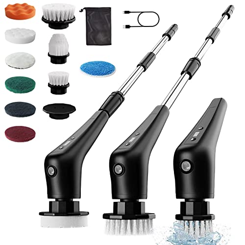 Electric Spin Scrubber, Osrgeuti Cordless Cleaning Brush with 10 Replaceable Cleaner Brush and Adjustable Extension Handle, Spin Cleaner for Bathroom & Kitchen Cleaning Tub/Tile/Floor/Sink/Window