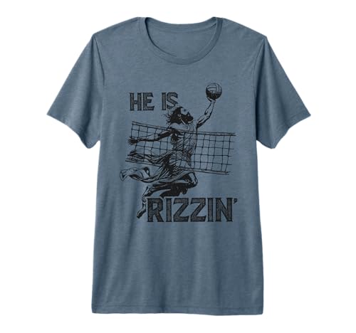 He Is Rizzin Funny Jesus Playing Volleyball Player Easter Premium Tri-blend T-Shirt