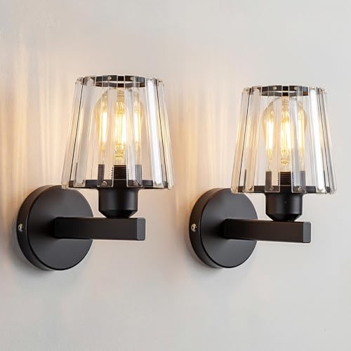 Image of Calivra Modern Crystal Wall Light Sconce, 2PCS E27 Black Wall Light