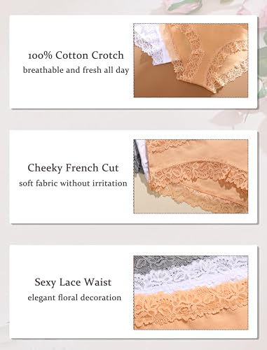 Image of ALL OF SHE Womens Cotton Underwear Cheeky Lace Bikini Panties Sexy Briefs Soft Breathable Lingerie for Ladies Underwear Pack