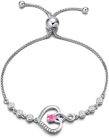 Agvana Birthstone Bracelets for Women Sterling Silver Genuine or Created Gemstone Tennis Bracelet Infinity Love Durable Bolo Bracelet Promise Jewellery Anniversary Birthday Gifts for Girls Wife Her Mom