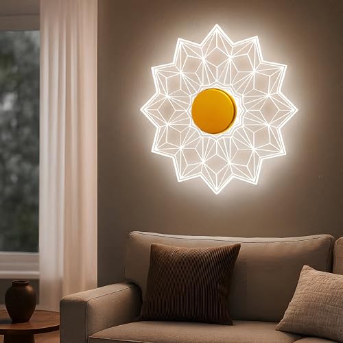 Image of Lamp master Luxury Diamond 3-Color LED Wall & Ceiling Light | Geometric Acrylic Lamp with Antique Gold Finish | Home Decorative Light, Modern Interiors Wall lamp for Living Room, Bedroom, Bedside