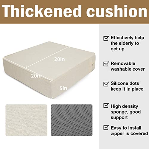 Buyue Thickened Chair Cushion For Elderly 20" X 20" X 5", Original Linen High-Density Foam Recliner Chair Pad Couch Armchair Seat Cushion, Beige #TOP1