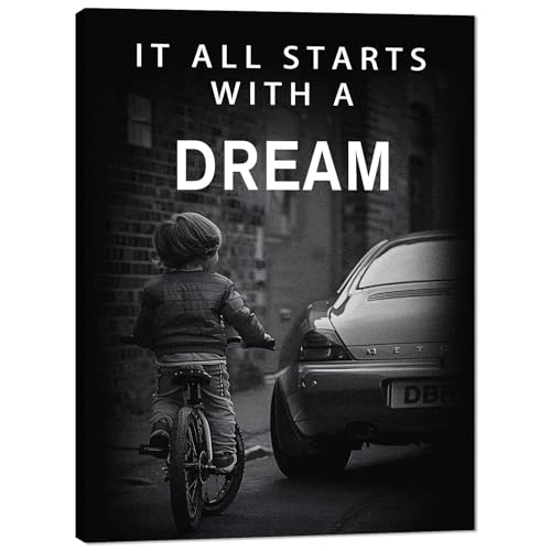 Motivational Modern Black and White Inspirational Office Posters and Prints It All Started with A Dream Positive Paintings HD Print for Living Room Bedroom Wall Decor Framed Ready to Hang-12"Wx18"H
