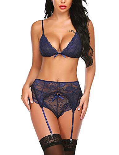image for Avidlove Women Lace Lingerie Set with Garter Belts Strap Babydoll Bral