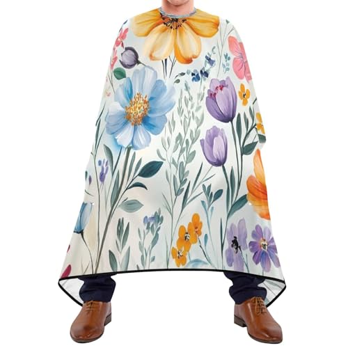 Kigai Colorful Flowers Hair Cutting Cape for Men & Women Waterproof Barber Cape Professional Hairdressing Salon Styling Apron with Adjustable Closure Snap