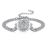 KINGWHYTE S925 Sterling Silver St. Archangel Michael Men's Bracelet Adjustable Bracelet Archangel Mi
