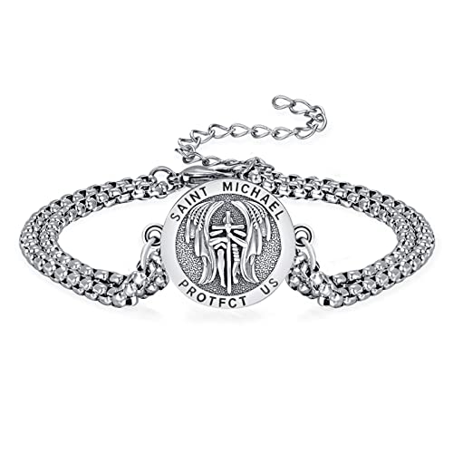 Kingwhyte S925 Sterling Silver St. Archangel Michael Men's Bracelet Adjustable Bracelet Archangel Michael Women's Protection Bracelet Protection Blessing Bracelets #TOP7