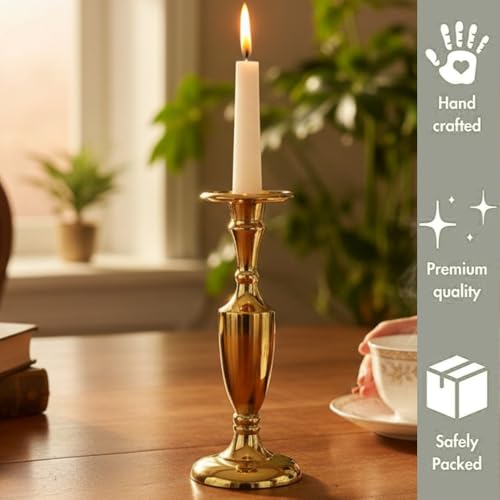 Image of Gold Plated Large Candle Stand /Candle Holder /Modern Design Candle Pillar Candle Holder for Home Decoration (Large (12 inches), Gold)