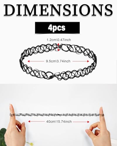 UYRVAPE 4 Stück Stretch halsbänder Schwarz Choker Halskette mit Anhänger Damen Elastische Tattoo Halskette für Mädchen Frauen Teen Geschenk