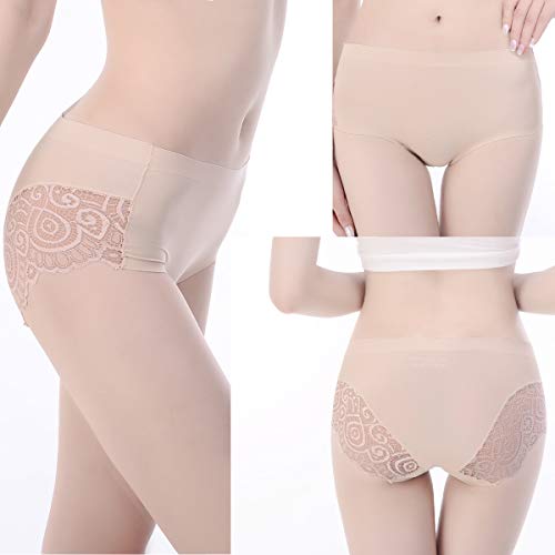 Womens Underwear Lace Seamless Panties Hipster Invisible Sexy Bikini 5 Pack Mid Rise Ice Silky Briefs Soft Breatlable Stretch Solid Colors Size M #TOP3