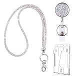 VIQWYIC Retractable ID Badge Holder with Bling Neck Strap Lanyard, Bling Badge Reel with Clear Card Holder for Office Worker Teacher Doctor (Silver)