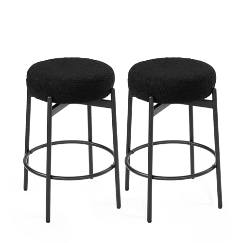 Butacos giratorios redondos VINGLI de 24", juego de 2 unidades, tapizados en lana teddy, sin respaldo, para isla de cocina o barra, altura de mostrador, color negro miniatura 6