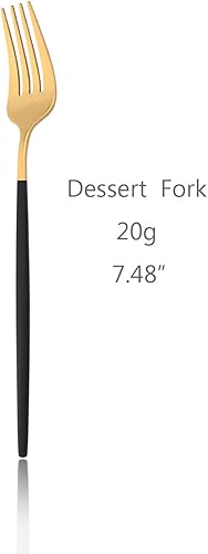 Miniatura 2 de Juego de 6 tenedores de ensalada, tenedores de postre, cubiertos de acero inoxidable 180 pulido de espejo de 7.48 pulgadas (negro dorado, 6 piezas)
