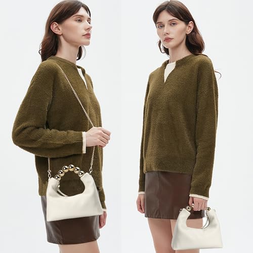 DORIS&JACKY Small Top Handle Clutch Bag for Women Designer Crossbody Purse With Pearl Tote Handle and Chain Strap2