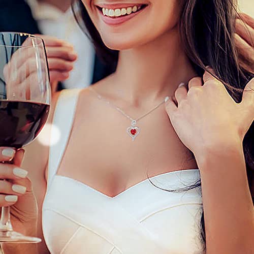 Agvana July Birthstone Jewelry Ruby Necklace For Women Sterling Silver Rose Flower Heart Pendant Necklace Fine Jewelry Anniversary Birthday Gifts For Women Girls Mom Wife Lady #TOP2