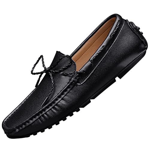 Santimon Men's Leather Laced Softsole Moccasin Classic Weekend Driving Loafers