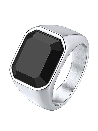 Richsteel Anillos 62 Acero Inoxidable Hombre, Anillo Signet con Piedra Negra