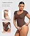 FeelinGirl Tummy Control Bodysuit V Neck Short Sleeve Soft Shapewear for All-Day Wear Butt Lift Thong Shaper for Going Out Dark Brown XS